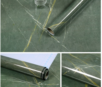 FN-PVC Waterproof Marble Adhesive Wallpaper For Kitchen, Countertop, Bathroom - Green in KSA