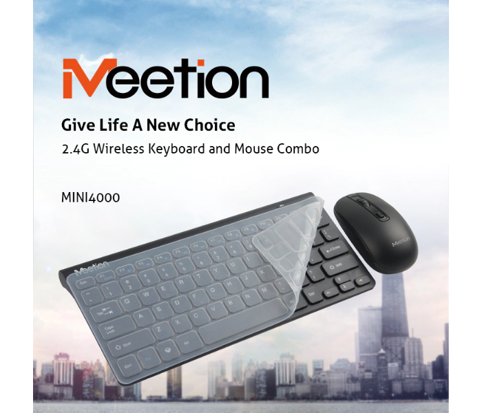 Express Delivery - Meetion MT-MINI4000 2.4G Wireless Keyboard And Mouse Combo Power-efficient Wireless Technology - Black - ID 99774