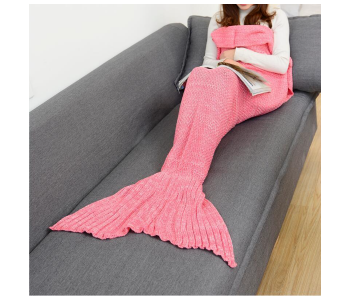 Express Delivery - FN-Super Soft Crochet Mermaid Tail Blanket For Kids (85cm) - Pink - ID 97915