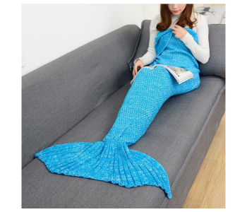 Express Delivery - FN-Super Soft Crochet Mermaid Tail Blanket For Kids (85cm)- Blue - ID 97914