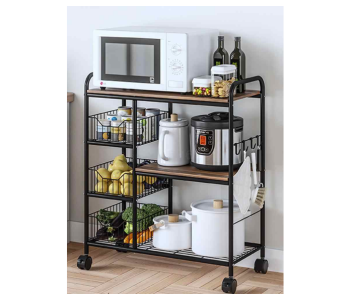 Express Delivery - Generic Kitchen 3 Tier Receptacle Rack With Wheels - Brown - ID 98936