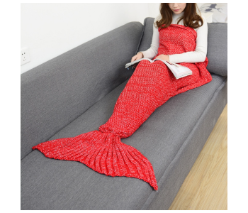 Express Delivery - FN-Super Soft Crochet Mermaid Tail Blanket For Kids (85cm) - Red - ID 97916