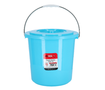 Delcasa DC1640 15 Litre Lightweight Plastic Bucket With Lid And Handle - Blue in UAE