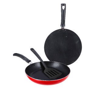 Delcasa DC1959 3Piece Set 26 Cm Frypan And 25 Cm Tawa With Turner -Red And Black in UAE