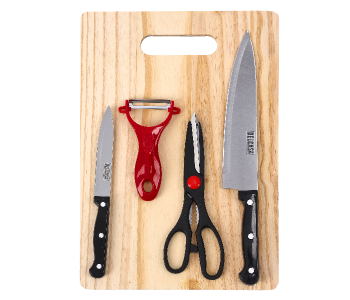 Delcasa DC1760 4 Pieces Durable Kitchen Knife Set With Wooden Cutting Board - Silver in UAE