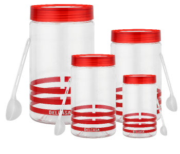 Delcasa DC2185 4 Piece Lightweight Plastic Canister Set - Red in UAE