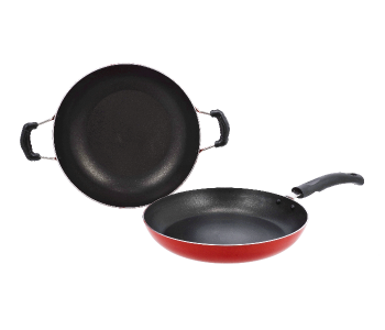 Delcasa DC1912 2Piece 26 Cm Non Stick Frypan And Kadai Cooking Set -Red And Black in UAE