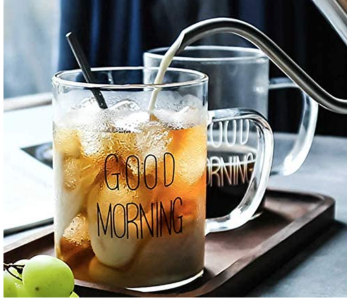 Glass Mug With Handle Good Morning Printed in UAE