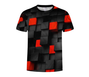 Express Delivery - FN-3D Digital Printing Short Sleeve Large T-Shirt for Men -Red and Black - ID 104529