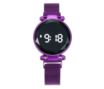 Fashionable Iron Strap Digital Display Magnetic Watch For Women - Purple in KSA