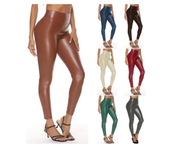 Express Delivery - 4 Pieces Free Size Fall Womens High Waist Faux Warmer Shiny Leather Leggings - ID 104245