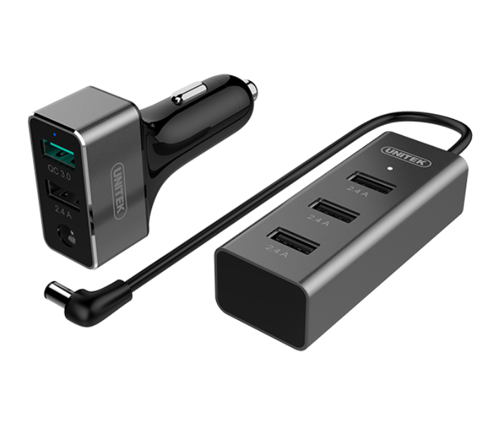 Express Delivery - Unitek Y-P530A USB 60W 1pt QC3.0 With 4pt 2.4A Car Charger  - Grey - ID 104835