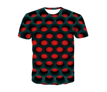 Express Delivery - FN-3D Printed Blank Spot Large Round Neck T-Shirt for Men - Black and Red - ID 104528