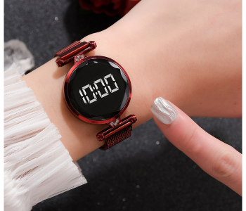Fashionable Iron Strap Digital Display Magnetic Watch For Women - Red in KSA