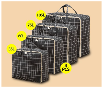 Express Delivery - 4 Pieces Portable Space Saver Zipper Packing Bags Organizer - Black - ID 102652