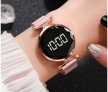 Fashionable Iron Strap Digital Display Magnetic Watch For Women - Rose Gold in KSA