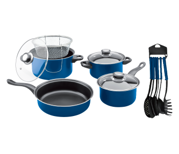 Olympia 14 Piece High Quality Non Stick Cookware Set With Deep Fryer - Blue in UAE