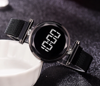 Fashionable Iron Strap Digital Display Magnetic Watch For Women - Black in KSA