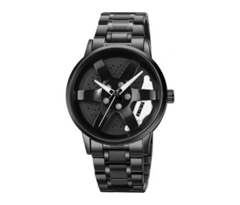 Skmei 1824 43 Mm Sports Car Wheel Dial Stainless Steel Analog Watch For Men -Black And White in OMAN