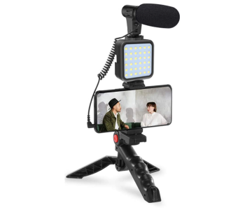 Express Delivery - Generic KIT-01LM Vlogging Kit for Smartphones with Shotgun Mic Tripod and LED Lights - Black - ID 104079