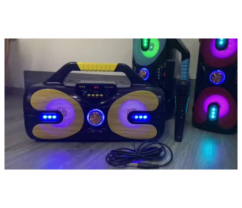 Generic KBQ-204 20W Portable Boombox Woofer Party Box Karaoke Speaker Wireless LED With Mic - Black in UAE