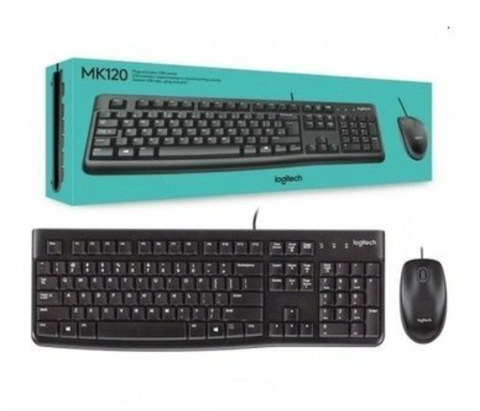 Express Delivery - Logitech MK120 USB Plug and Play Wired Keyboard and Mouse Combo - Black - ID 107842