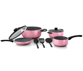 Delici DGAN 9P 9 Pieces Granite Coated Aluminium Cookware Set - Pink in KSA