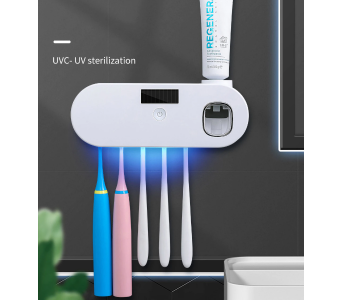 Express Delivery - UV Toothbrush Sanitizer And Toothpaste Squeezer With Rechargeable Solar Power Led Disinfection Wall Mounted Toothbrush Holder For Bathroom With Automatic Toothpaste Dispenser - ID 108872