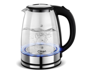 Express Delivery - Clikon CK5138 1.8 Litre Electric Glass Kettle - Silver and Black - ID 107623