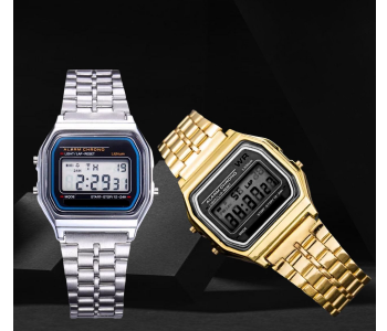 CS13 2 Piece Vintage Smart Analog Digital Square Watch- Silver And Gold in KSA