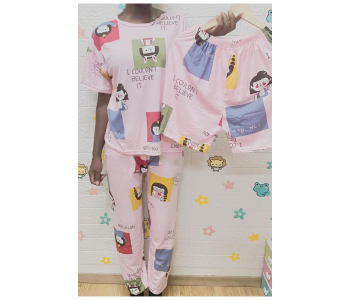 Express Delivery - Set of 9 Cute Cartoon Printed Summer Short Sleeve Casual Home Wear Pajamas Set for Women - ID 110821