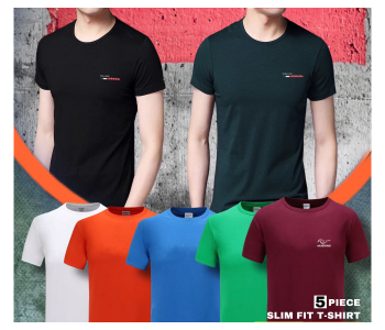 5 Piece Slim Fit T-Shirt For Men in KSA