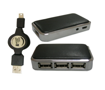 Express Delivery - VS030 Leather USB Hub with 3 USB Slots and Retractable USB Cable - Black - ID 110603