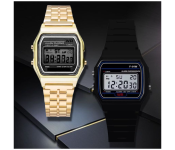 CS15 2 Piece Vintage Smart Analog Digital Square Watch - Gold And Silver in KSA