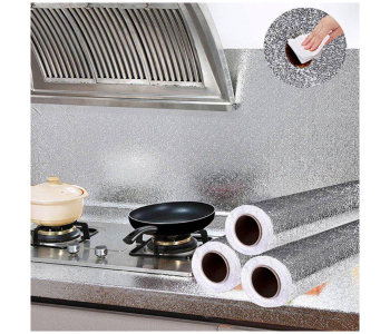 High Temperature 5 Meter Resistant Stove Tile Cabinet Wall Stickers Aluminum Foil Tin Foil Solid Square Pattern - Silver in OMAN