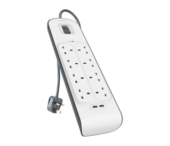 Belkin 8 Way Surge Protection Strip With 2 Meters Cord Length Extension Socket - White in OMAN