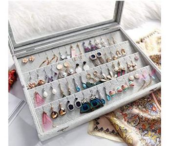 32 Pairs Storage Clear Lid Earrings Organizer Holder - Silver in OMAN