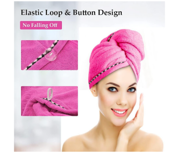 Express Delivery - GTC 22000701 Microfiber Quick Drying Hair Towel Wrap With Button for Women - Pink - ID 112677