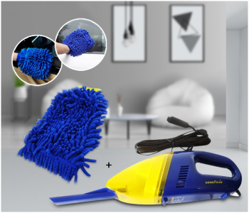 Goodyear GY-VCE-140 6 X 8 Inch Chenille Wash Mitts - Blue + Goodyear GY-HVC-027 30 Centimeter Portable Vacuum Cleaner - Blue in KSA