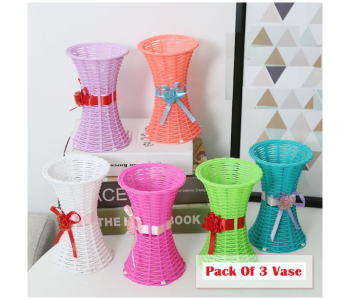 Express Delivery - GTC 22000776  3 Pcs Plastic Rattan Flower Vase for Home Decoration - Pink - ID 112719