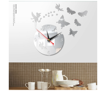 Express Delivery - GTC 22000785 Butterfly Star 3D Acrylic Stereo Sticker Wall Clock - Silver - ID 112710