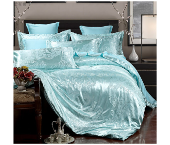 Express Delivery - GTC 22000741 European-style Satin Jacquard 4 Piece Bedding Set - Sky Blue - ID 112637