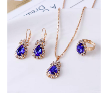 Express Delivery - Fashion Waterdrop Shiny Rhinestones Necklace Ring Earrings Women Jewelry Set - Blue - ID 112009