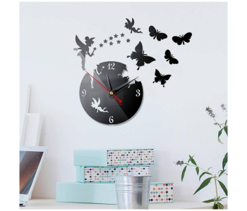 Express Delivery - GTC 22000784 Butterfly Star 3D Acrylic Stereo Sticker Wall Clock - Black - ID 112711