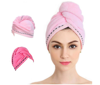 Express Delivery - GTC 22000700 Microfiber Quick Drying Hair Towel Wrap With Button for Women - Rose - ID 112678