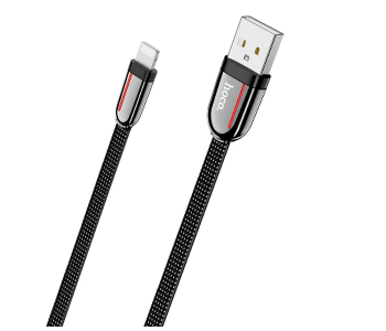 Express Delivery - Hoco U74 Cloth Braided Charging Data Cable For Lightining - Black - ID 113075