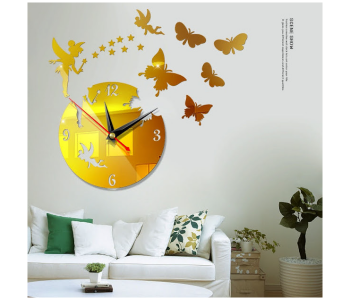 Express Delivery - GTC 22000786 Butterfly Star 3D Acrylic Stereo Sticker Wall Clock - Gold - ID 112709