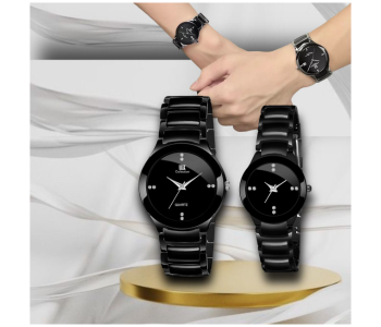 Express Delivery - 197 Max Black Chain Strap Couple Analog Watch - Black - ID 112161