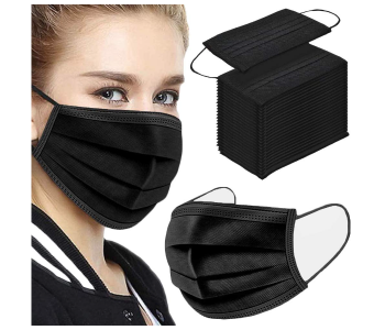 Express Delivery - LVM Pack of 50 Pieces Disposable 3 Layer Face Mask - Black - ID 111696