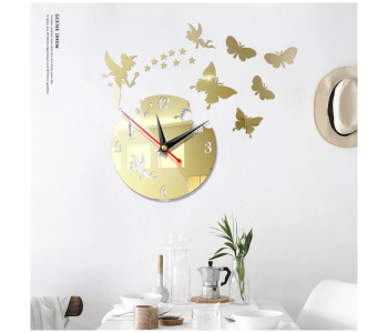 Express Delivery - GTC 22000787 Butterfly Star 3D Acrylic Stereo Sticker Wall Clock - Light Gold - ID 112708